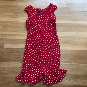 Vintage Red White Polka Dot Midi Dress Ruffle Hem USA